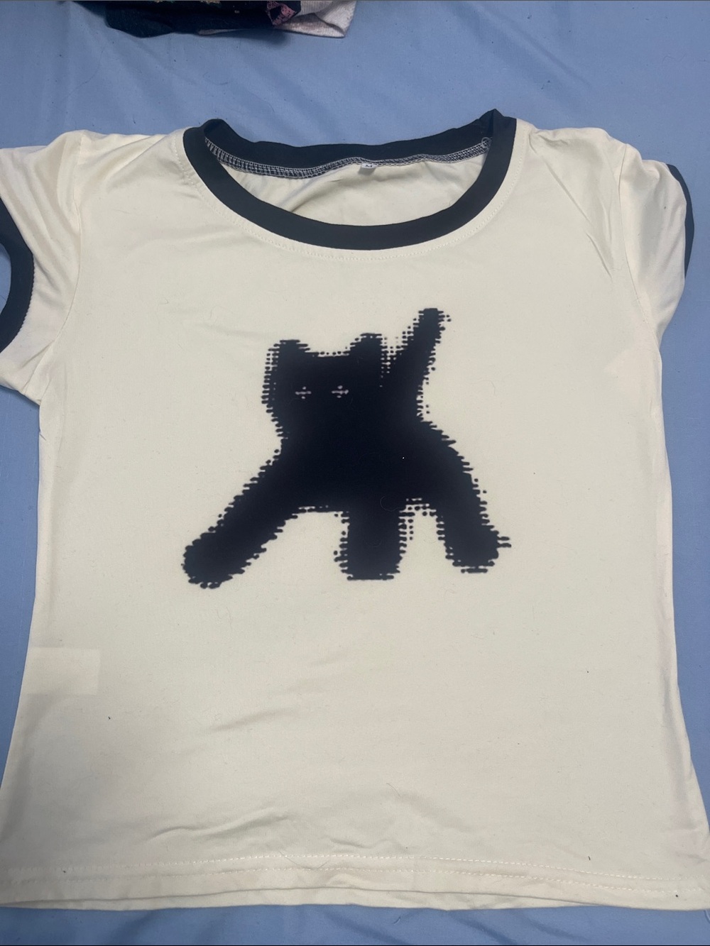 Cream T-Shirt with Black Cat Graphic